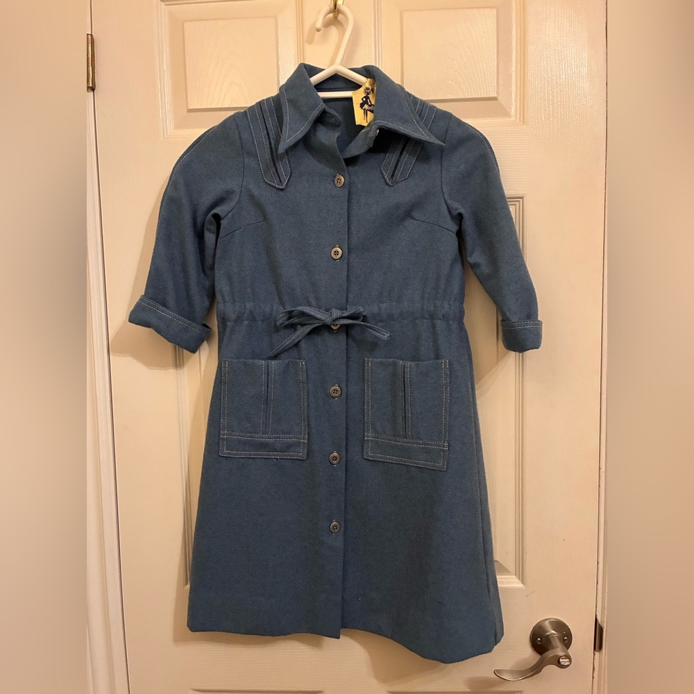 Vintage Girls Wool Button-Up Dress with Pockets size 10